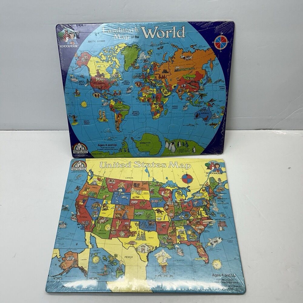Vintage Random House United States of America Picture Puzzle Landmark World Map